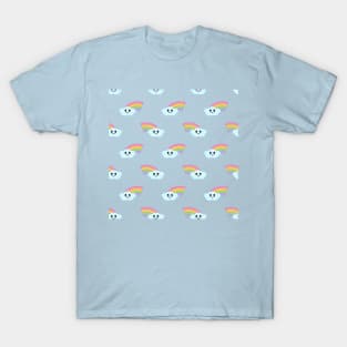 Kawaii Cute Rainbow Pattern in Blue T-Shirt